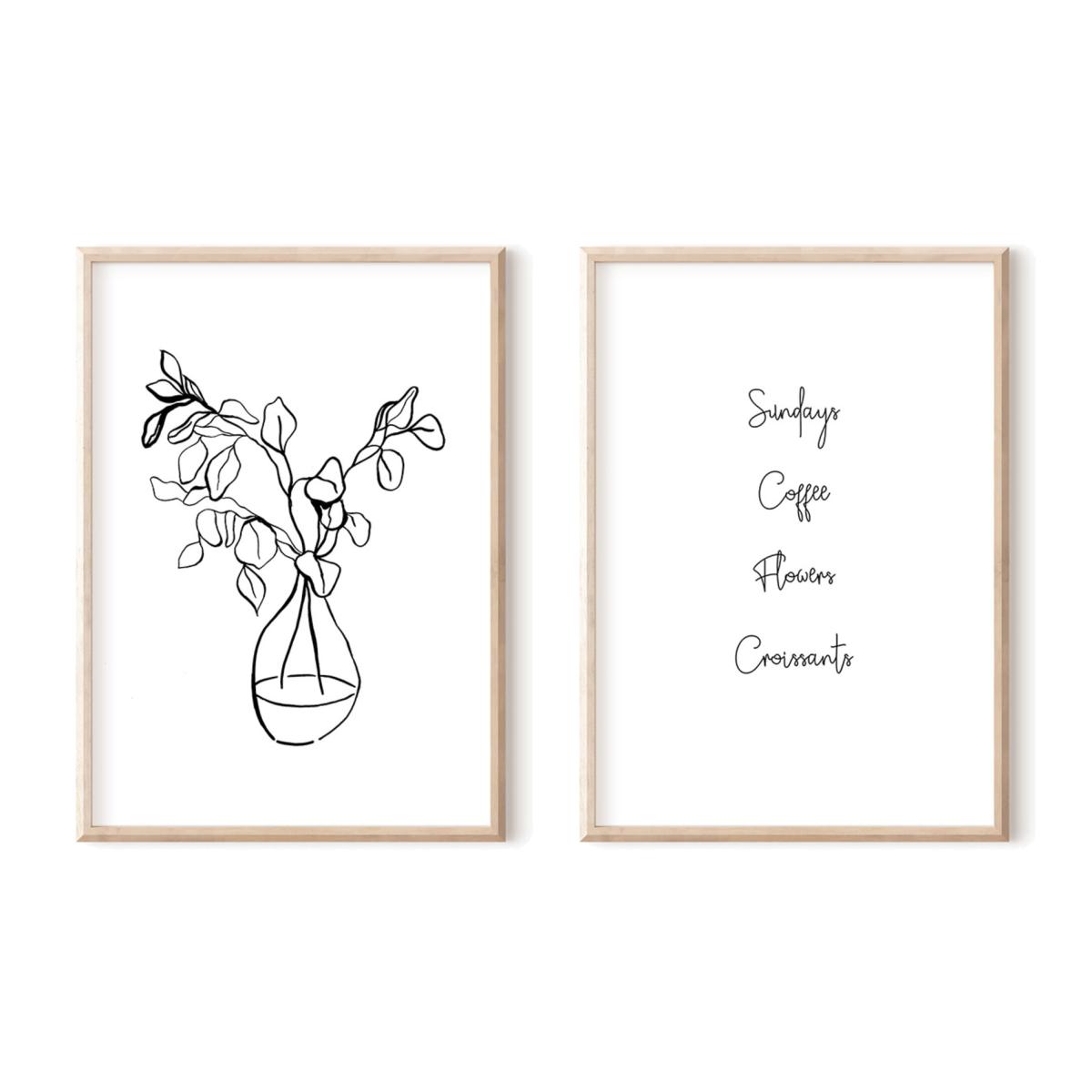 Black / White Eucalyptus Branches And Handwritten Print Duo A3 297 X 420Mm Emily M Art & Design – image 1