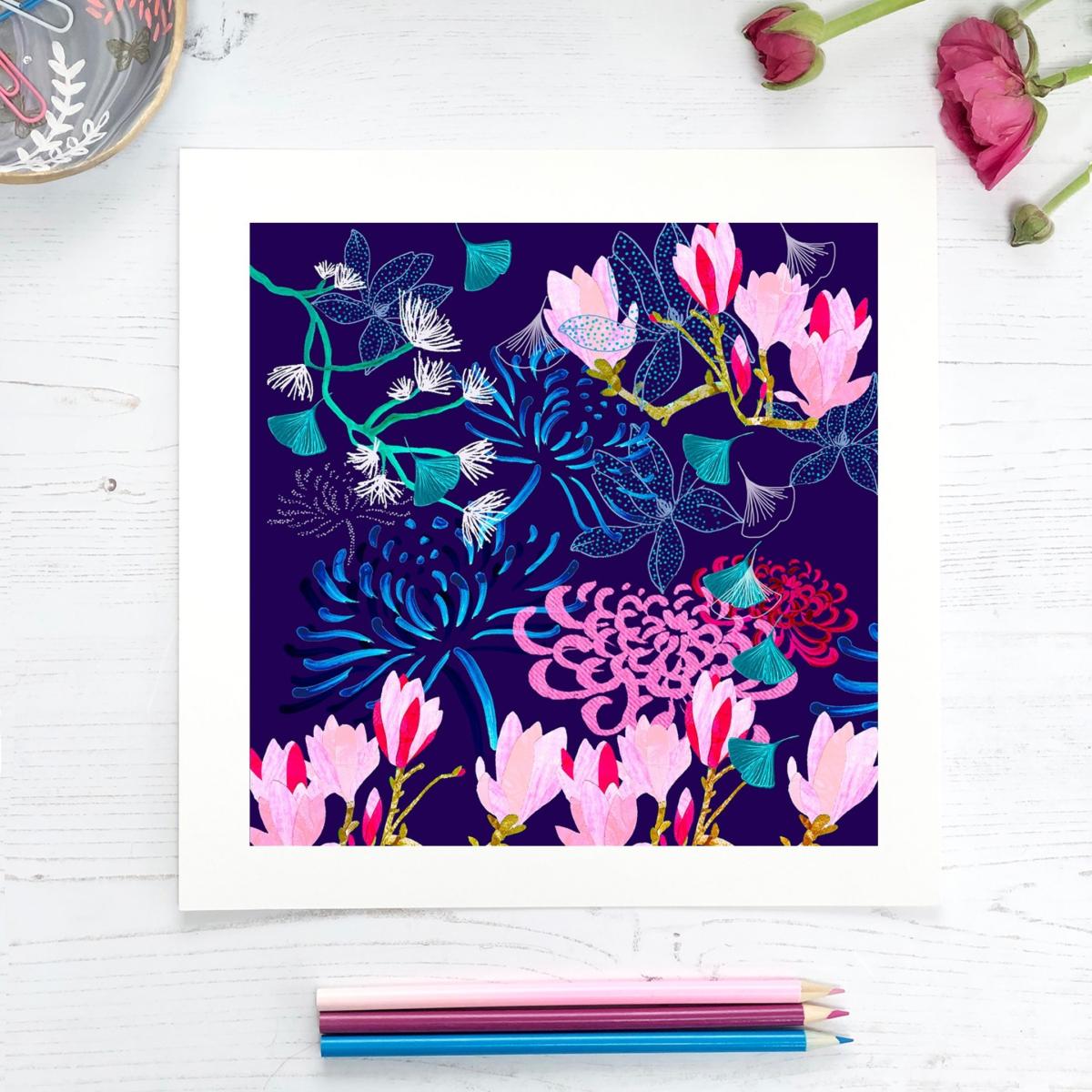 Blue Giclee Print - Midnight Florals Amanda West – image 2