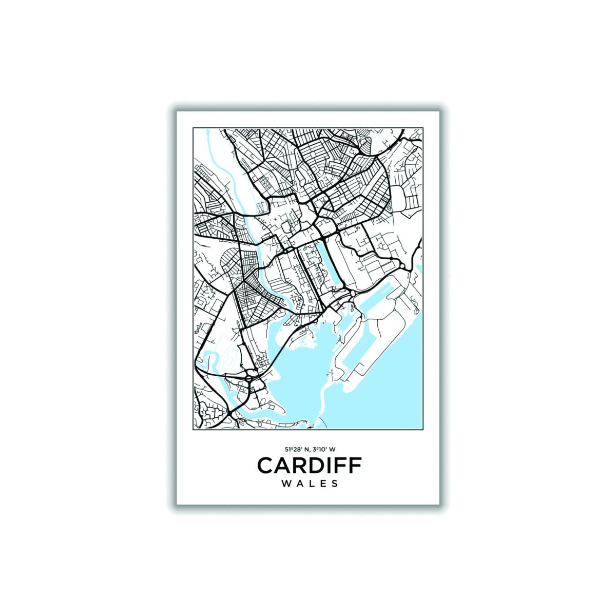 Blue Map Of Cardiff Wales A1 594 X 841Mm Stanley Print House – image 1
