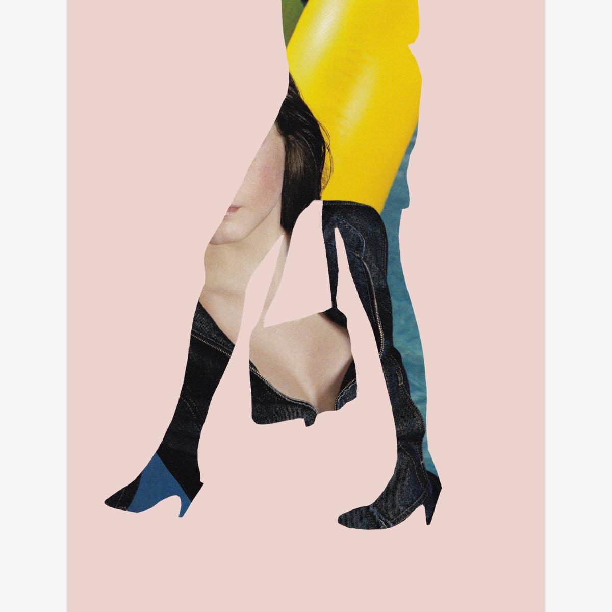 Yellow / Orange / Black Pale Pink Stroll Art Print Susi Bellamy