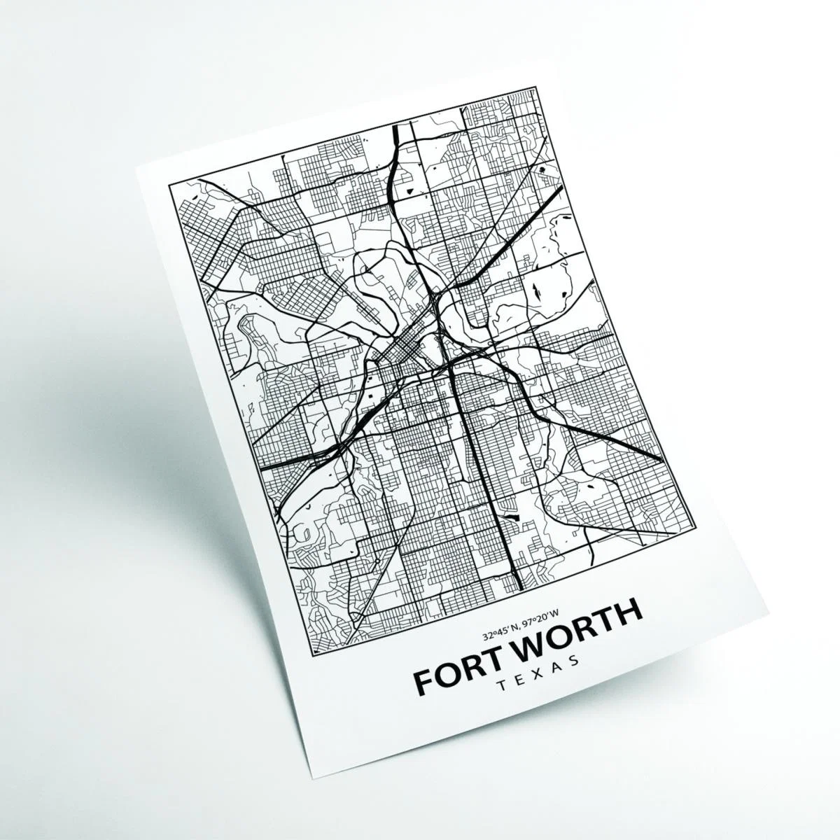 Black Map Of Fort Worth A1 594 X 841Mm Stanley Print House – image 2