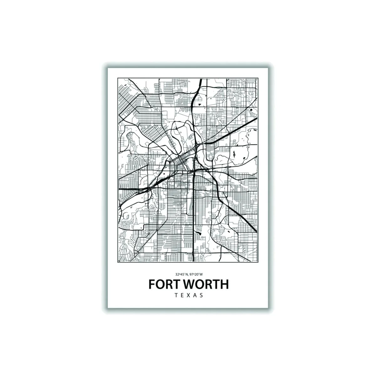 Black Map Of Fort Worth A1 594 X 841Mm Stanley Print House – image 1