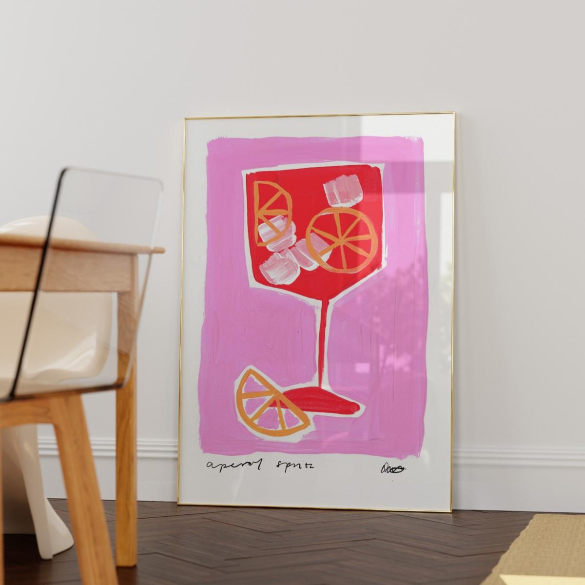 Pink / Purple Aperol Spritz Pink Hand Painted Art Print - A3 | Natalie Cass Art – image 2