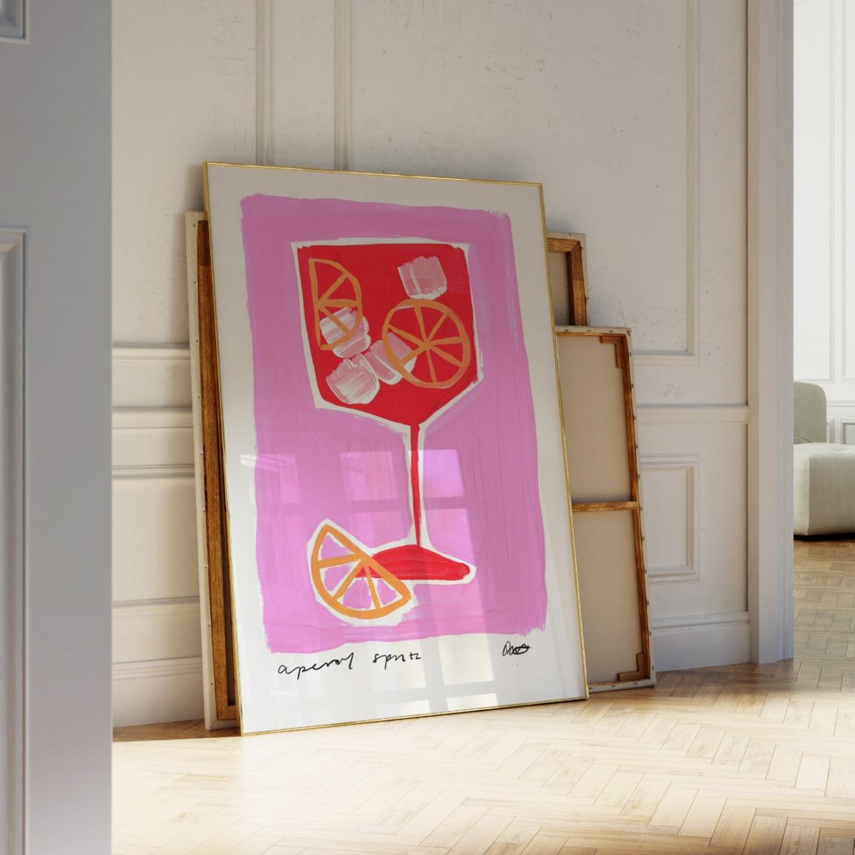 Pink / Purple Aperol Spritz Pink Hand Painted Art Print - A3 | Natalie Cass Art – image 3