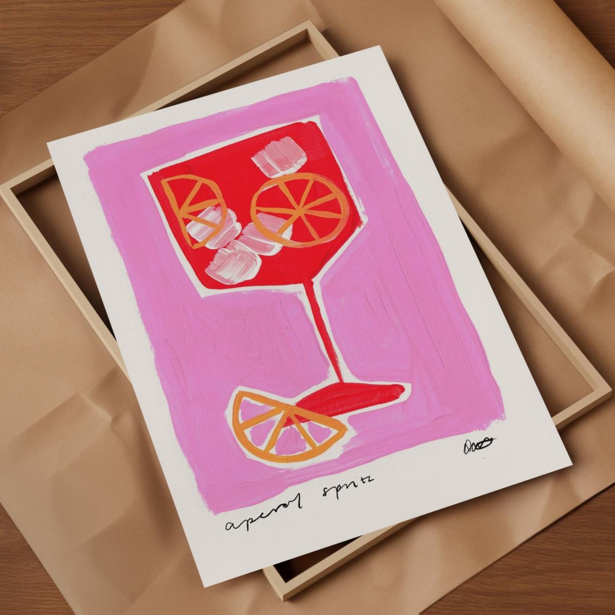Pink / Purple Aperol Spritz Pink Hand Painted Art Print - A3 | Natalie Cass Art – image 4