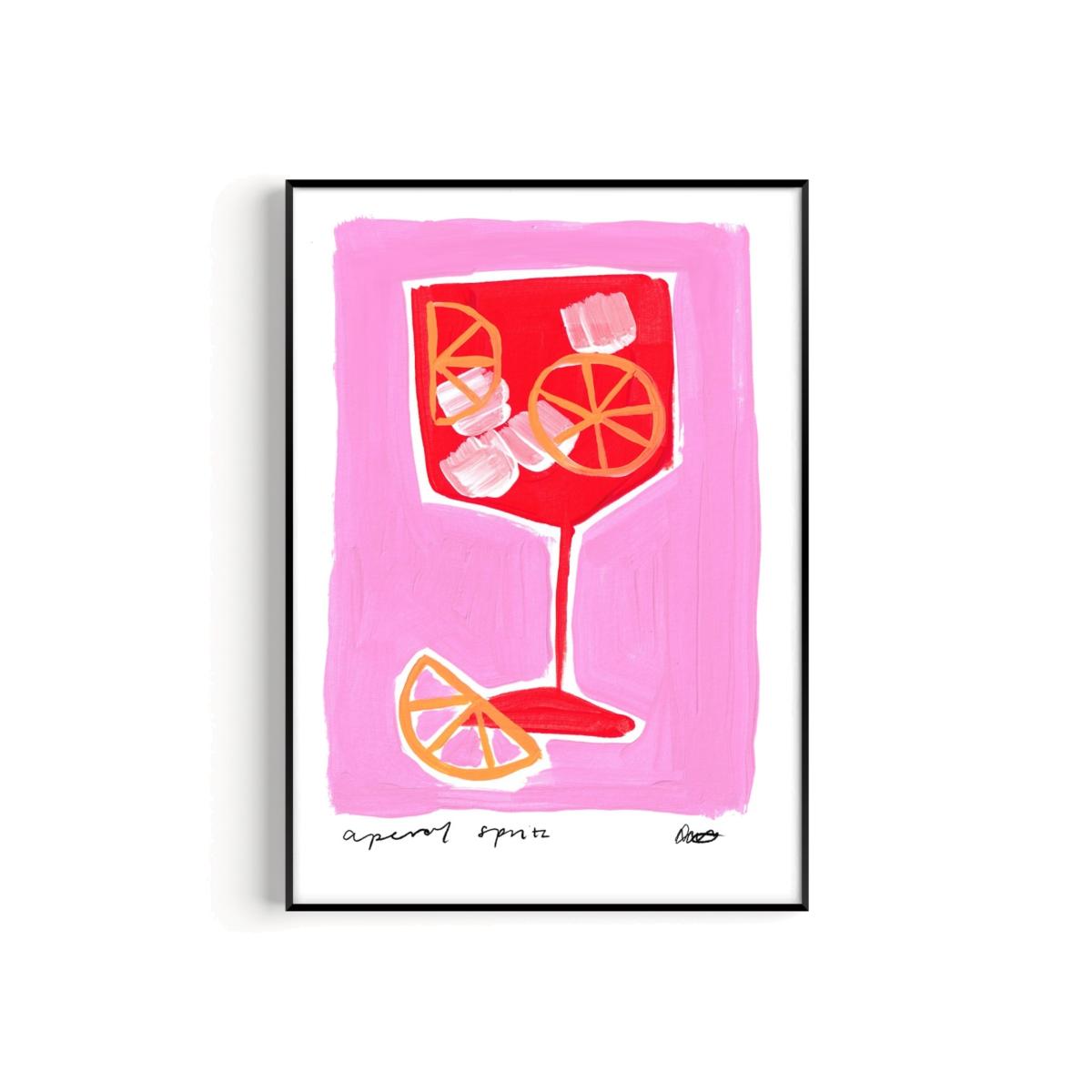 Pink / Purple Aperol Spritz Pink Hand Painted Art Print - A3 | Natalie Cass Art – image 1