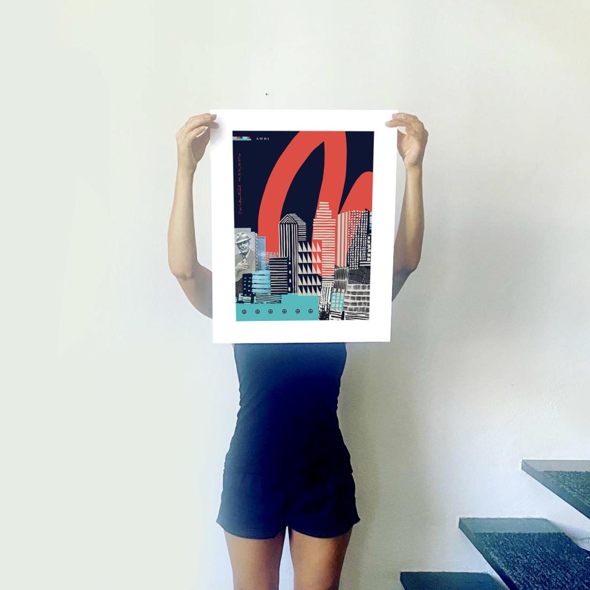 Blue / Black / White Montreal Cityscape: Urban Skyline Art Print Awol – image 2