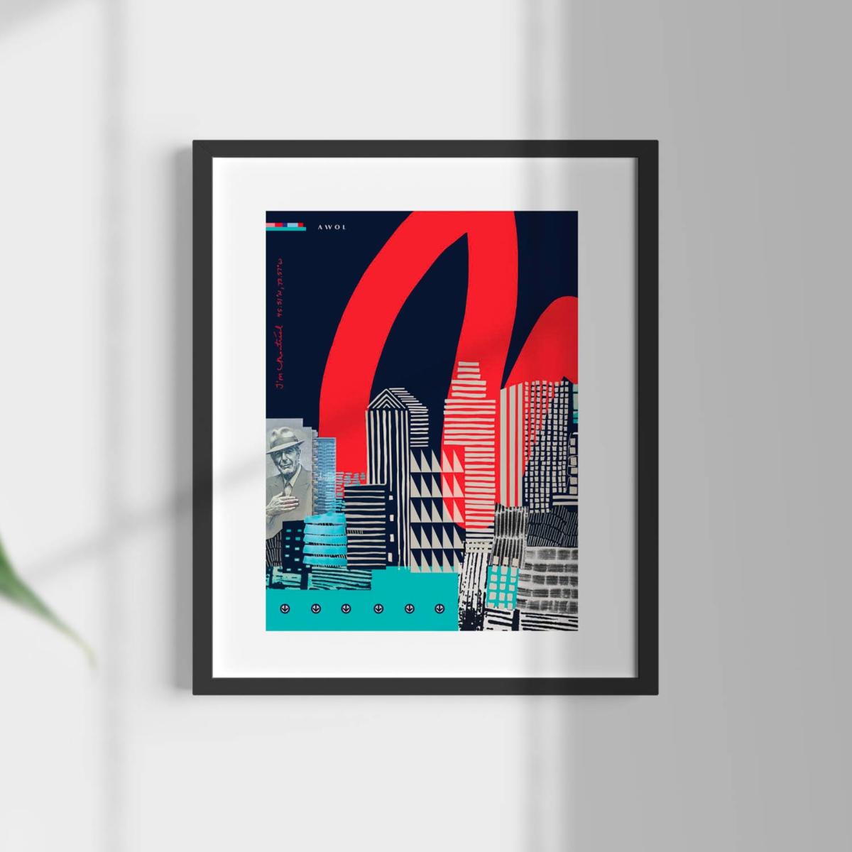Blue / Black / White Montreal Cityscape: Urban Skyline Art Print Awol – image 11