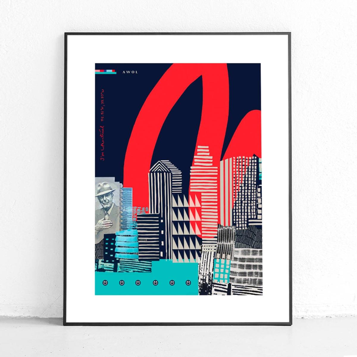 Blue / Black / White Montreal Cityscape: Urban Skyline Art Print Awol – image 3