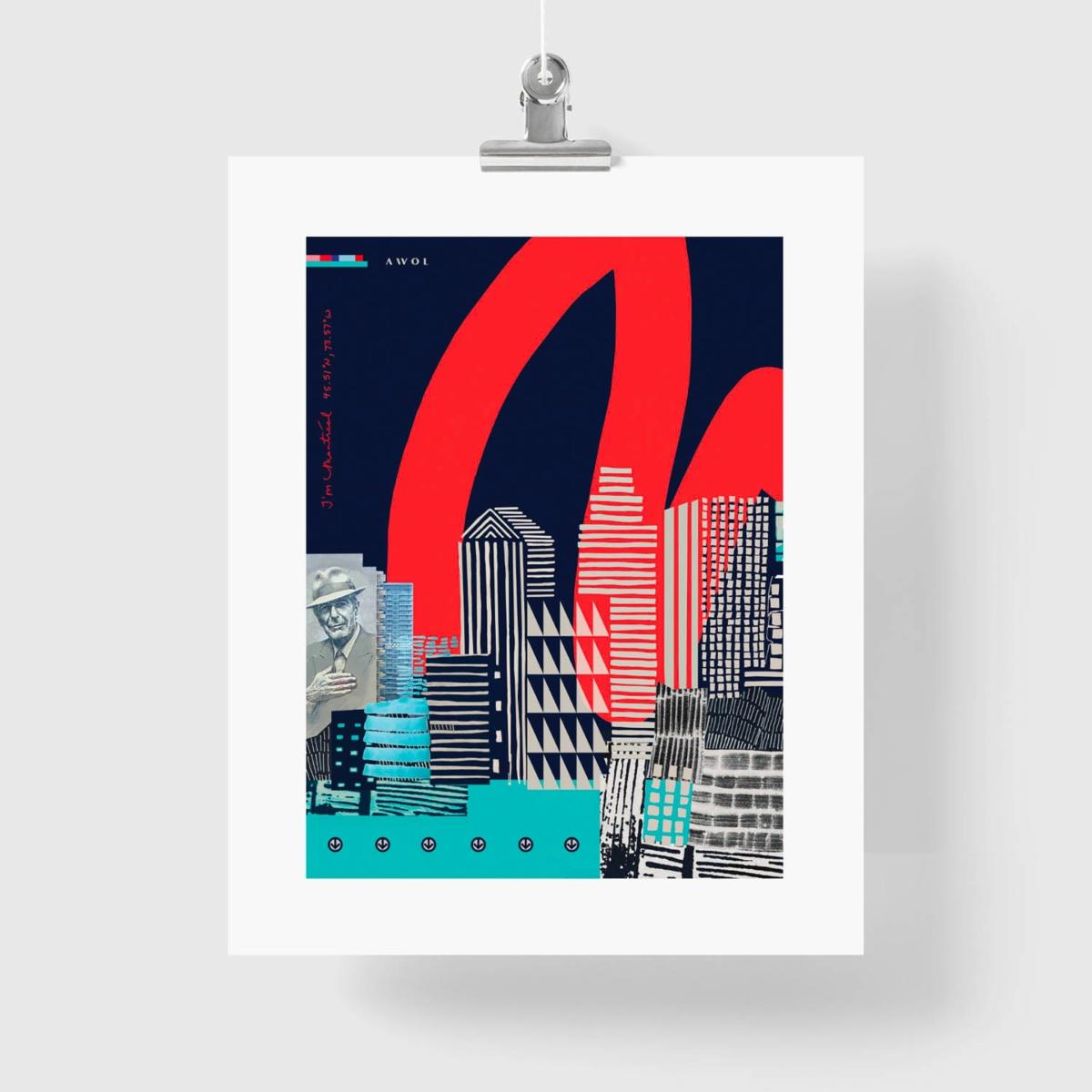 Blue / Black / White Montreal Cityscape: Urban Skyline Art Print Awol – image 5