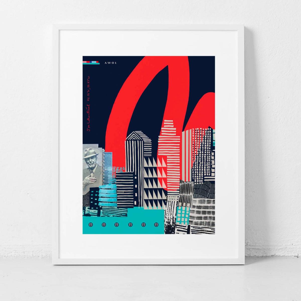 Blue / Black / White Montreal Cityscape: Urban Skyline Art Print Awol – image 7