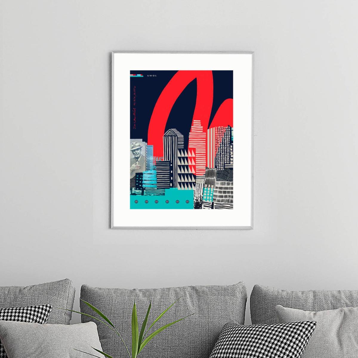 Blue / Black / White Montreal Cityscape: Urban Skyline Art Print Awol – image 9