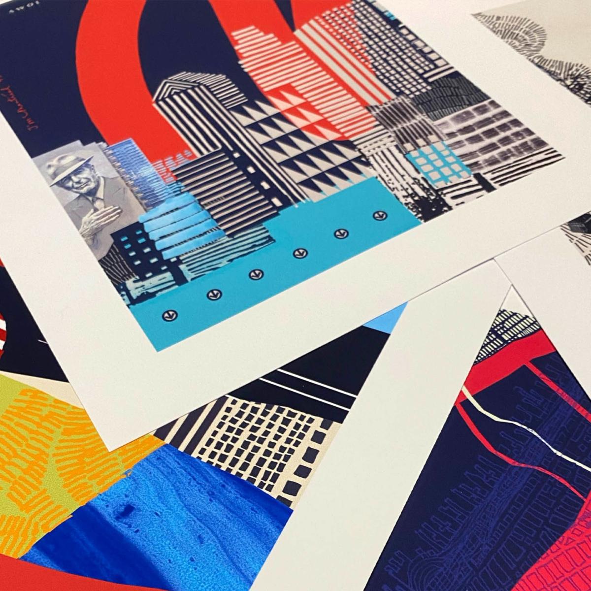 Blue / Black / White Montreal Cityscape: Urban Skyline Art Print Awol – image 10