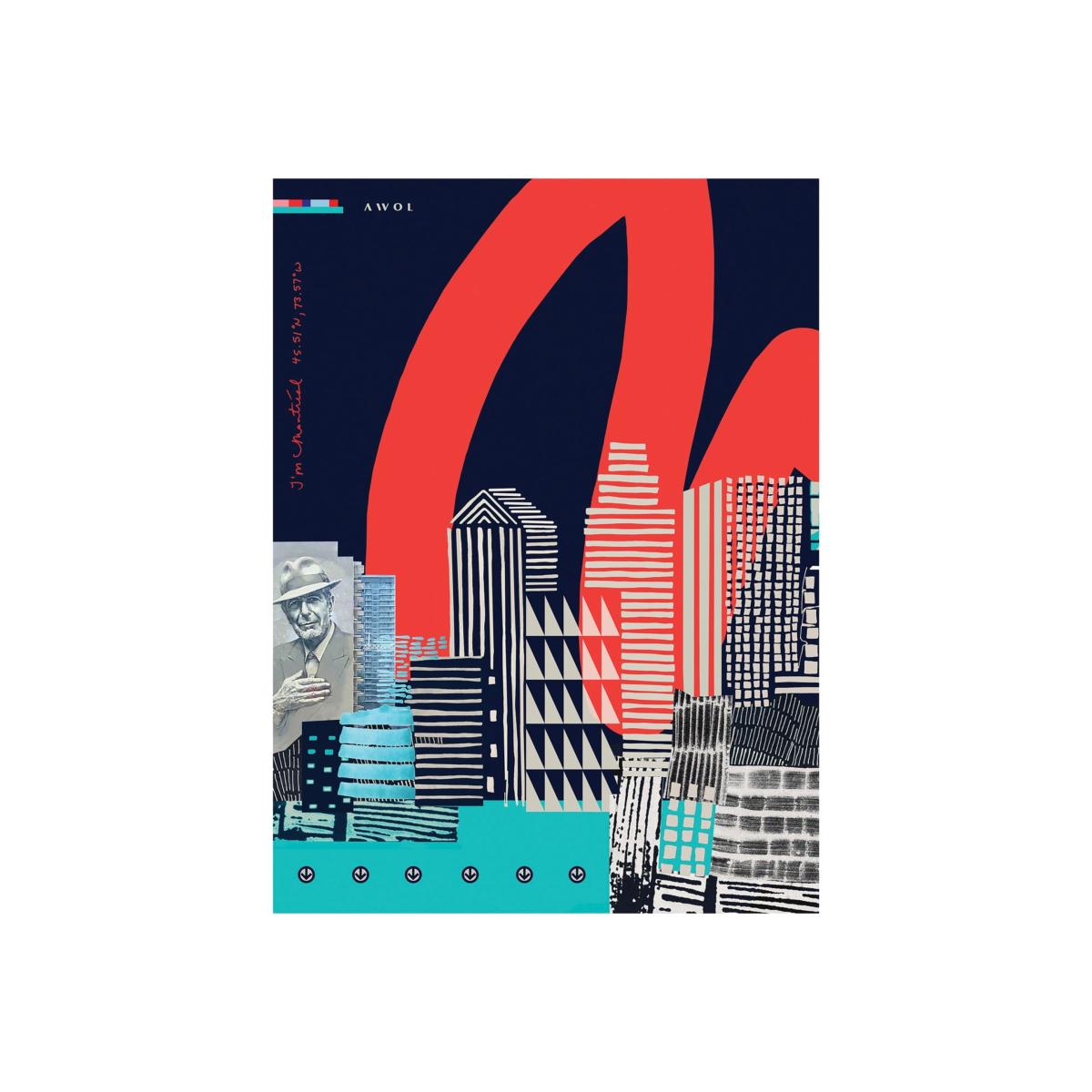 Blue / Black / White Montreal Cityscape: Urban Skyline Art Print Awol – image 1
