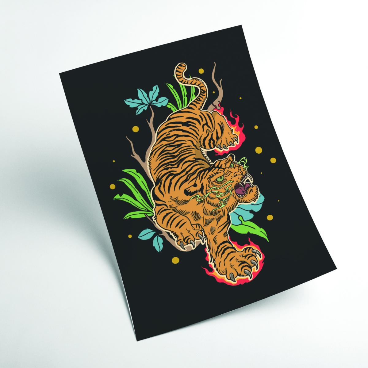 Yellow / Orange Classic Tiger Tattoo Extra Large Stanley Print House – image 2
