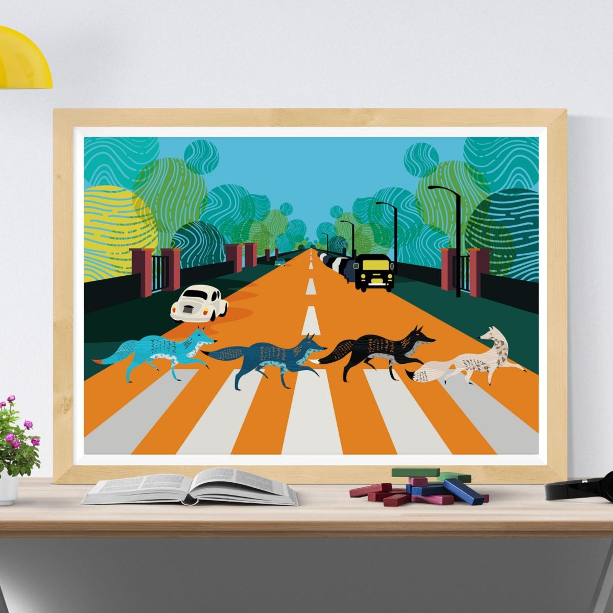 Abbey Road Foxes Illustrated Art Print Of London A3 297 X 420Mm Eye for London Prints – image 2