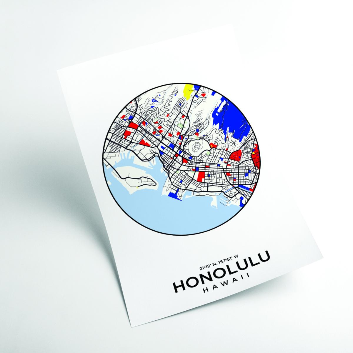 Blue Map Of Honolulu Hawaii A4 210 X 297Mm Stanley Print House – image 2