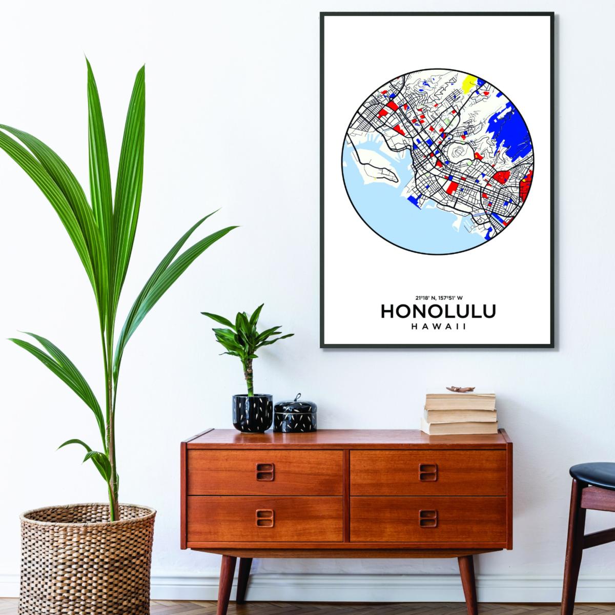 Blue Map Of Honolulu Hawaii A4 210 X 297Mm Stanley Print House – image 3
