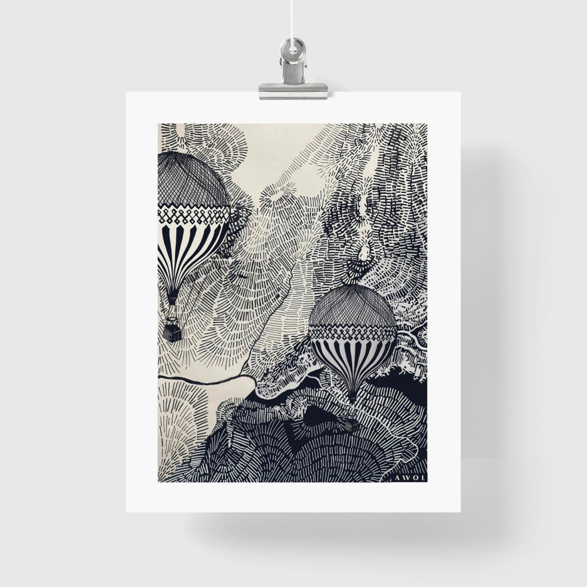 Black The Dreamer Illustration Petite Art Print - Air Balloon Adventures In The Sky Awol – image 11