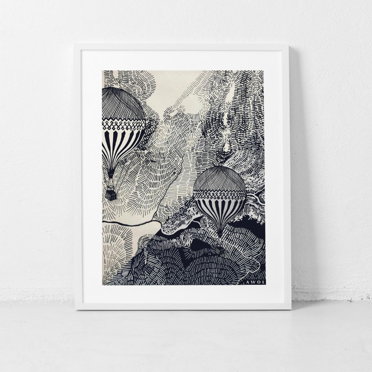 Black The Dreamer Illustration Petite Art Print - Air Balloon Adventures In The Sky Awol – image 12