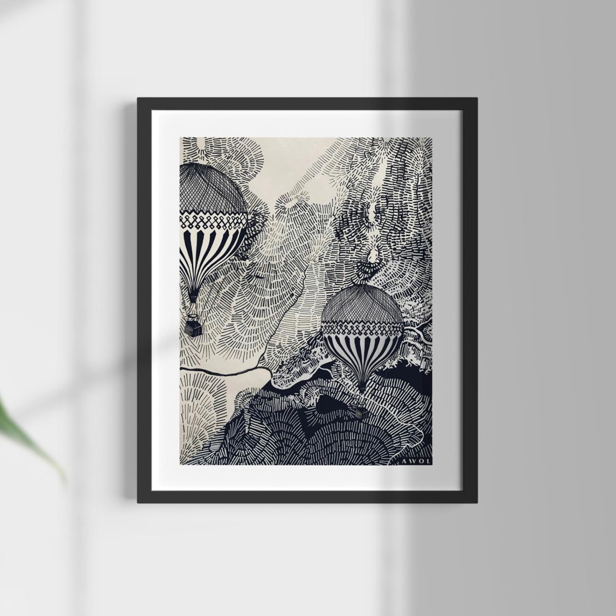 Black The Dreamer Illustration Petite Art Print - Air Balloon Adventures In The Sky Awol – image 14