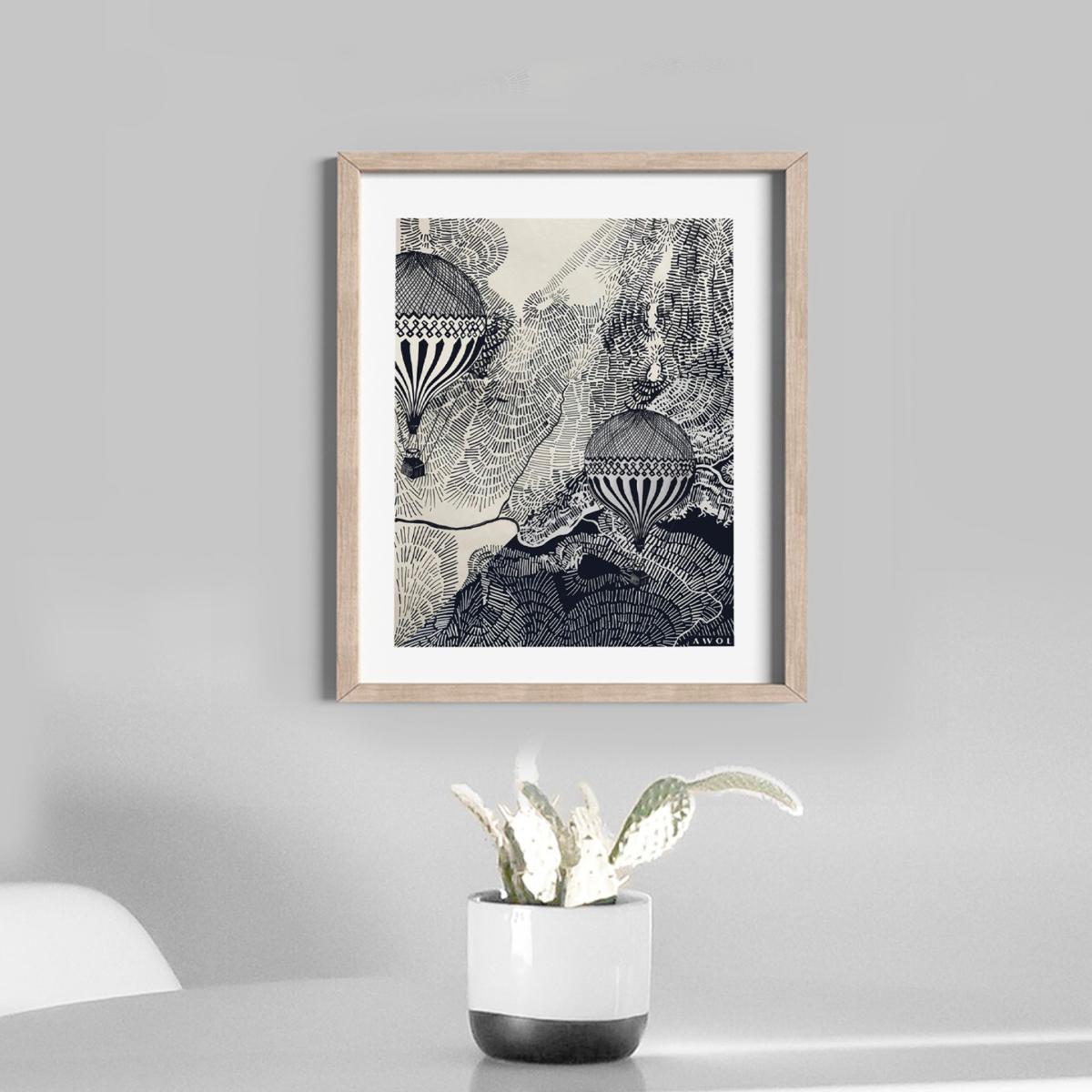 Black The Dreamer Illustration Petite Art Print - Air Balloon Adventures In The Sky Awol – image 16