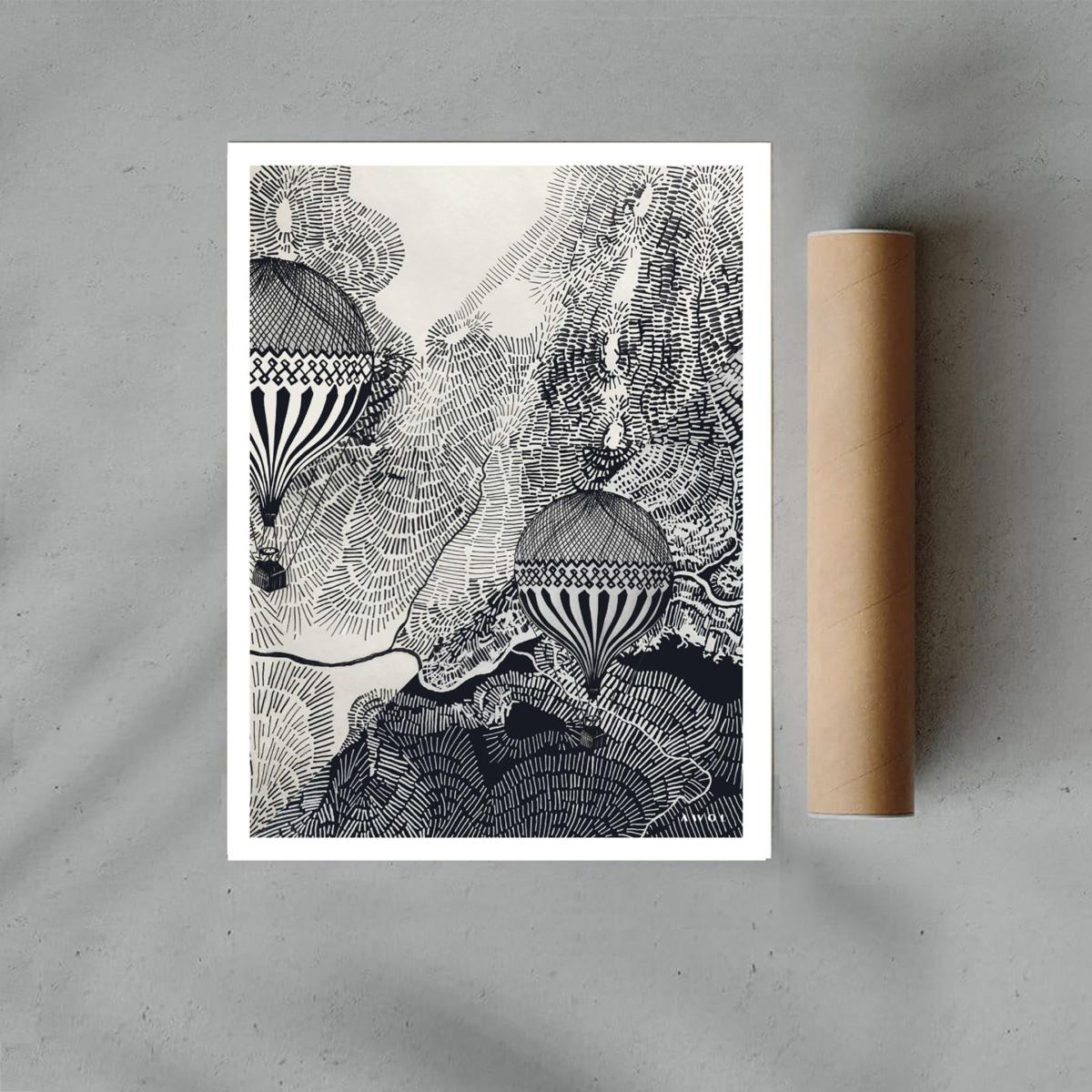 Black The Dreamer Illustration Petite Art Print - Air Balloon Adventures In The Sky Awol – image 5