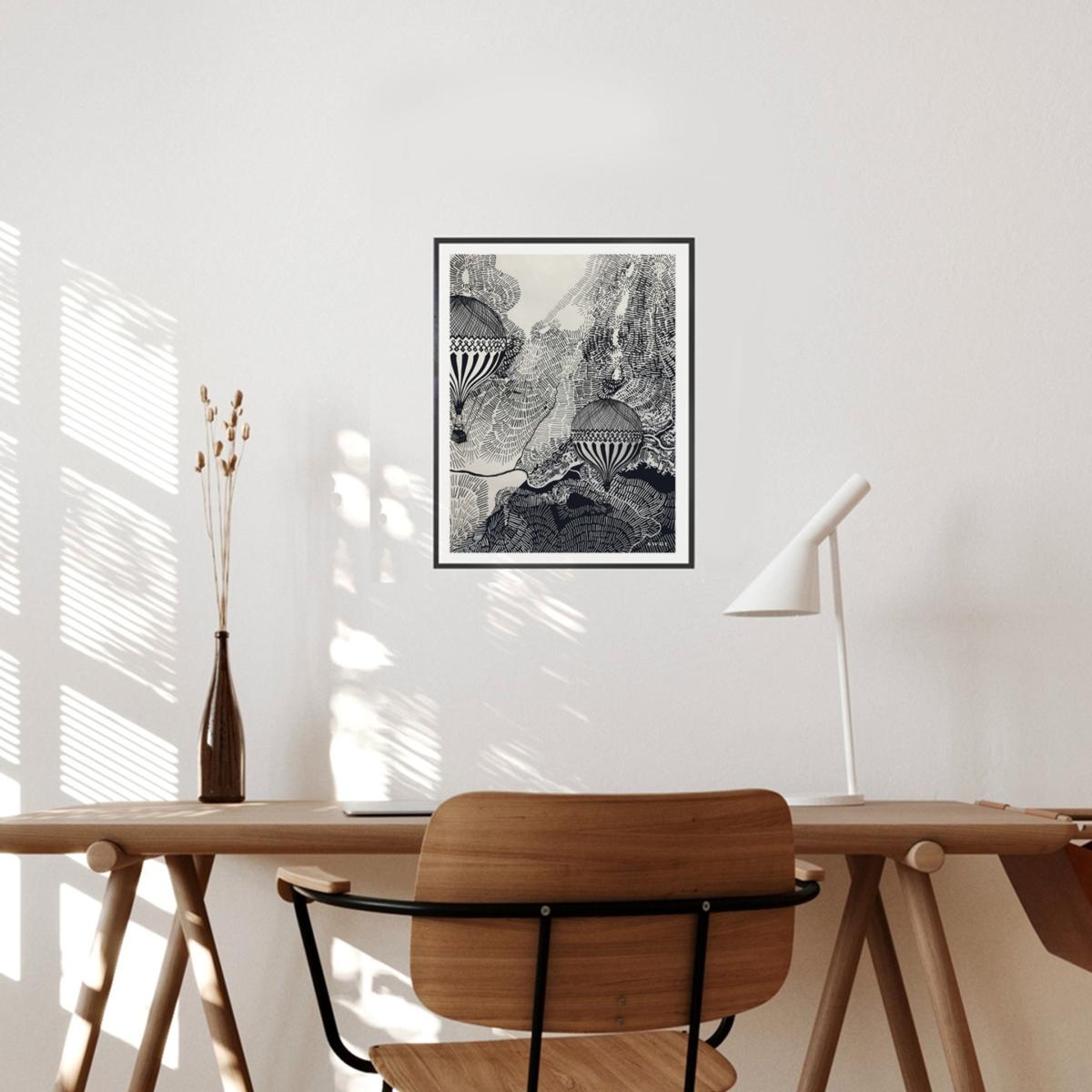 Black The Dreamer Illustration Petite Art Print - Air Balloon Adventures In The Sky Awol – image 8