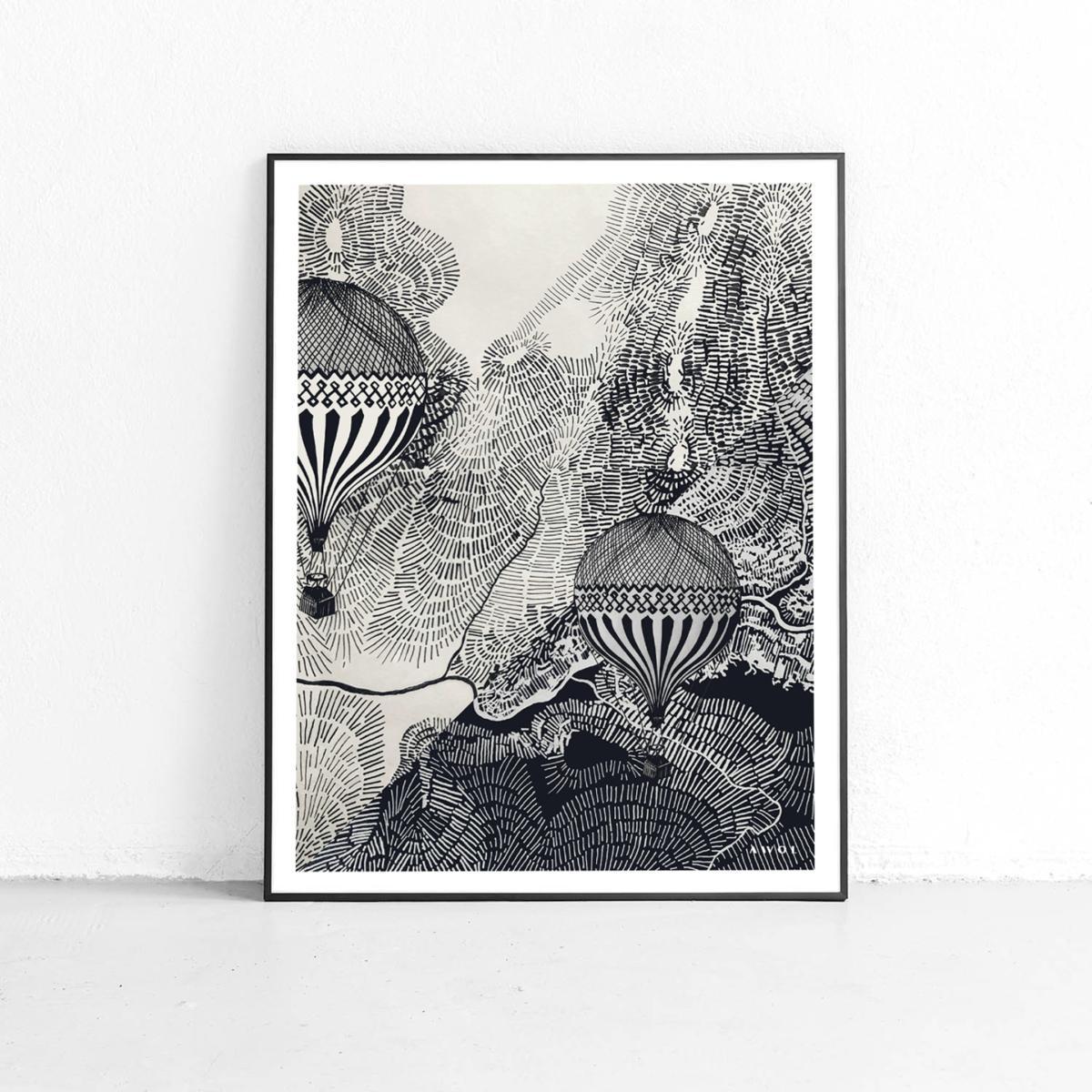 Black The Dreamer Illustration Petite Art Print - Air Balloon Adventures In The Sky Awol – image 10