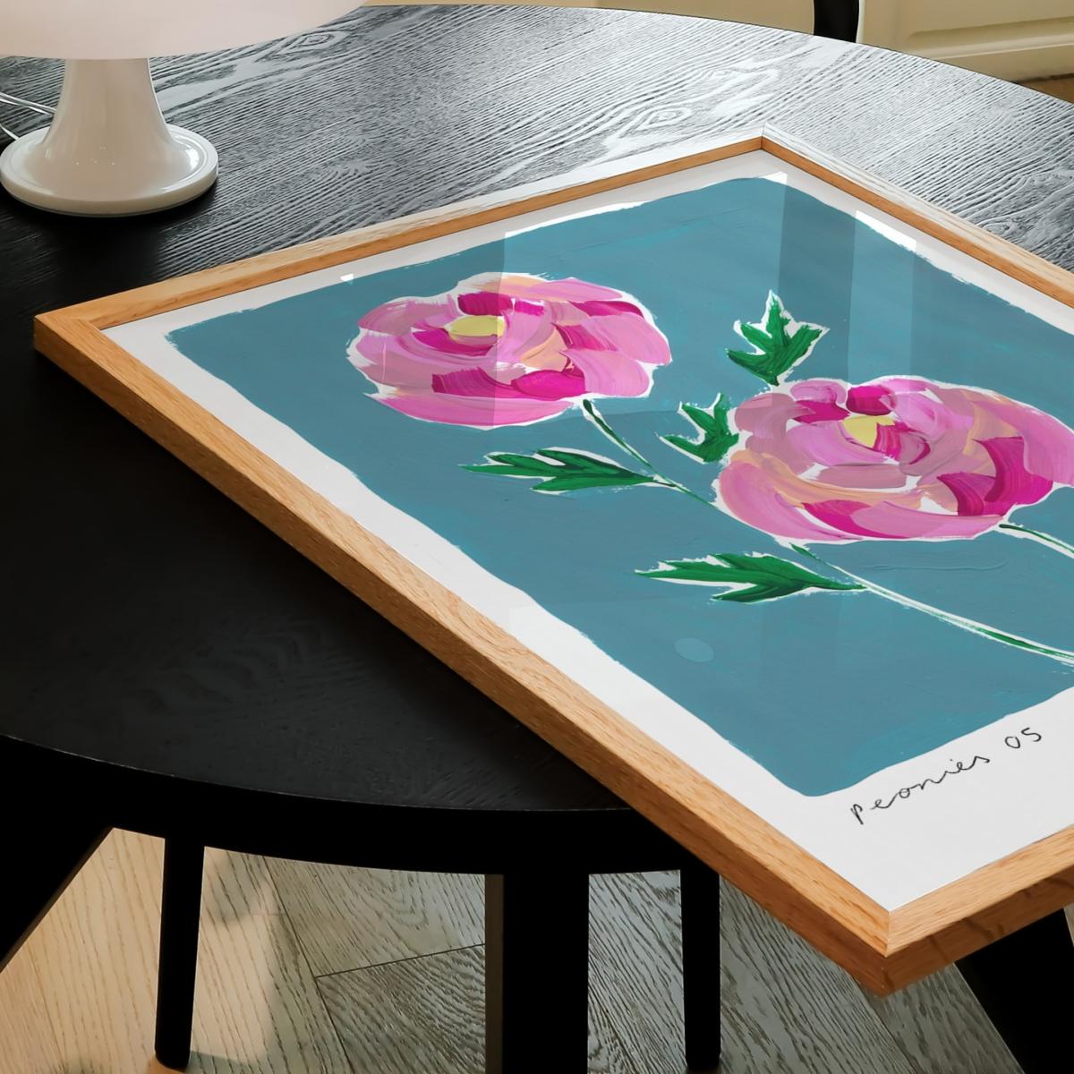 Blue / Pink / Purple Peonies Hand Painted Art Print - A3 | Natalie Cass Art – image 2