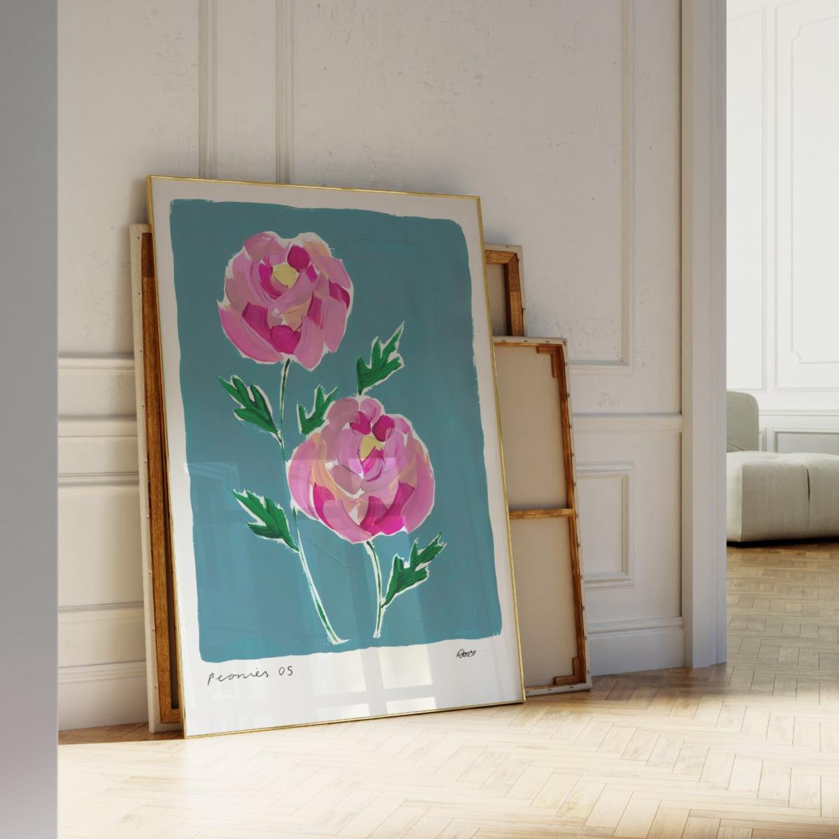 Blue / Pink / Purple Peonies Hand Painted Art Print - A3 | Natalie Cass Art – image 3