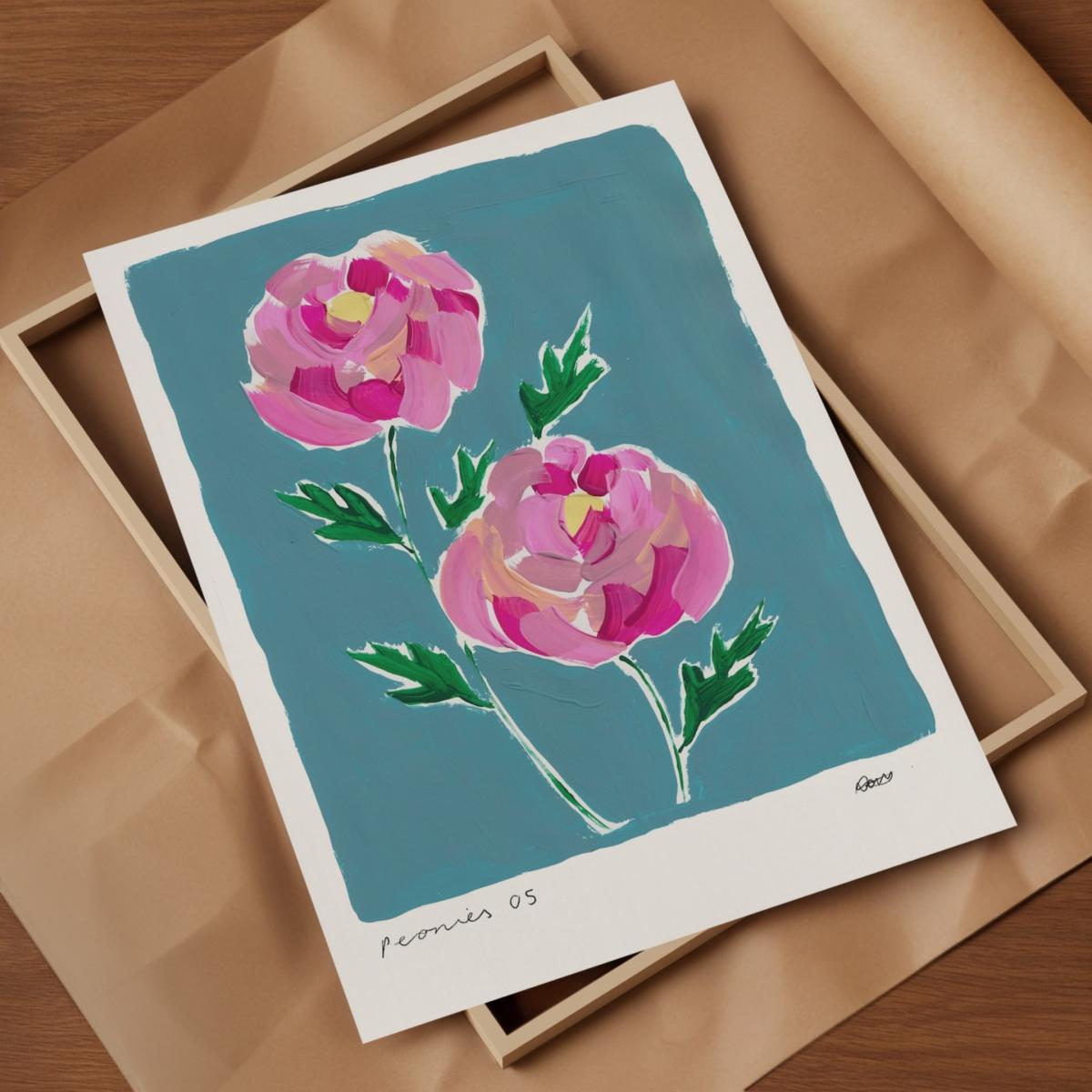 Blue / Pink / Purple Peonies Hand Painted Art Print - A3 | Natalie Cass Art – image 4
