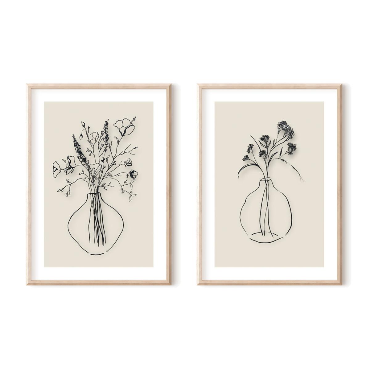 Black / Neutrals / White Wild Flowers And Gypsophilia Ink Drawings - Print Pair A3 297 X 420Mm Emily M Art & Design – image 1