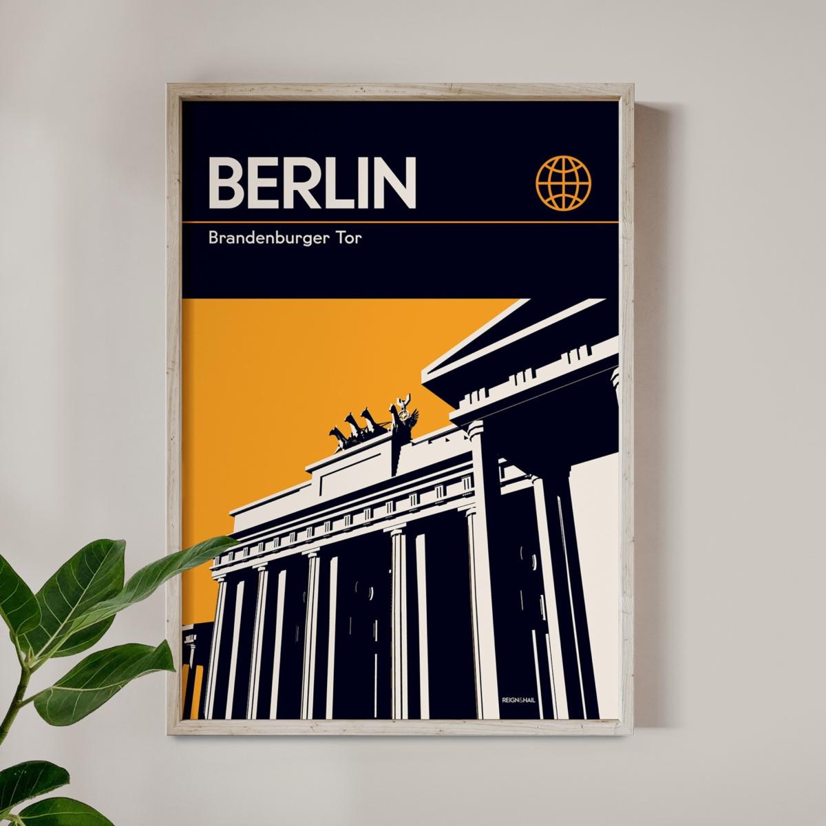 Berlin Brandenburg Gate Modernist Architectural Travel Poster A1 594 X 841Mm Reign & Hail – image 2