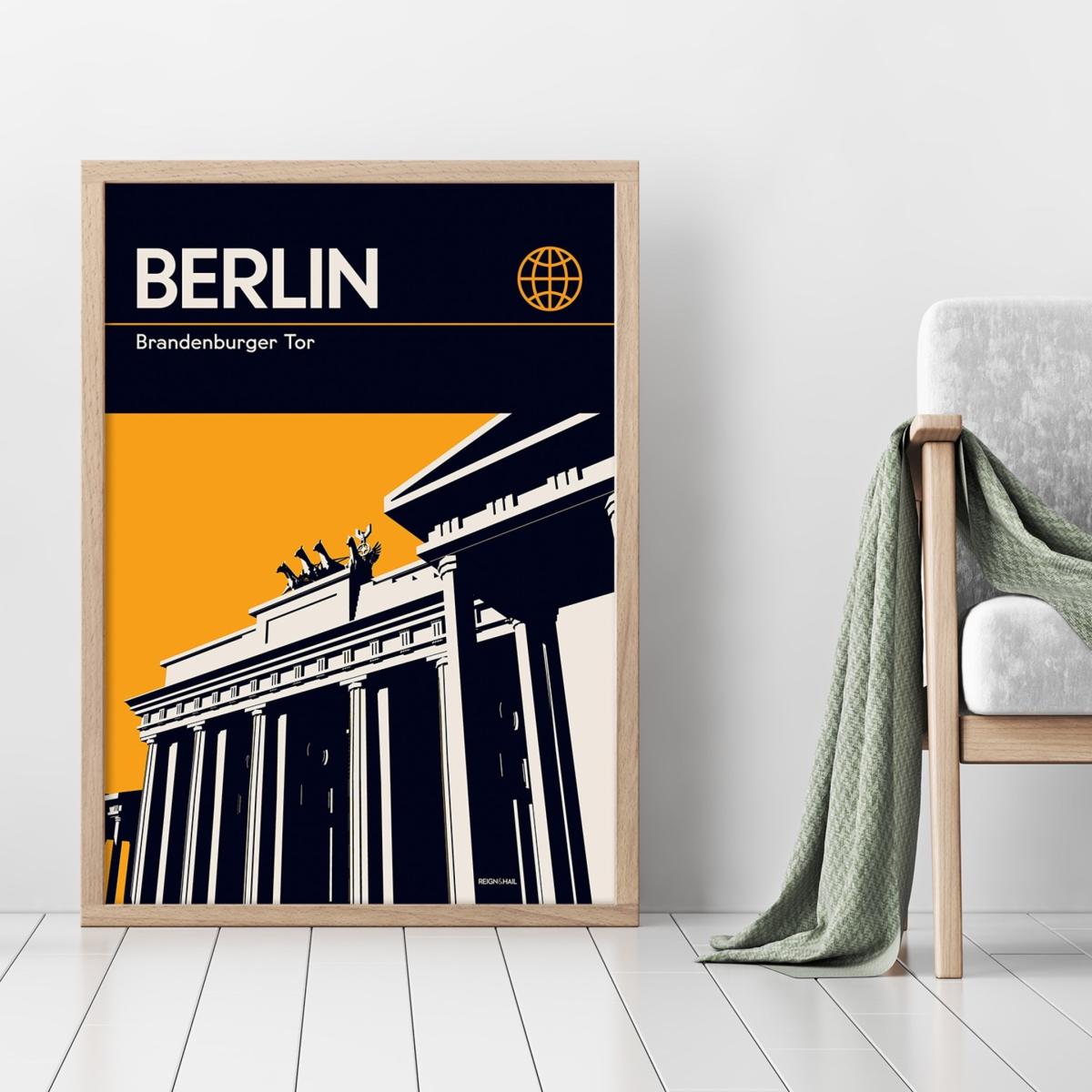 Berlin Brandenburg Gate Modernist Architectural Travel Poster A1 594 X 841Mm Reign & Hail – image 3