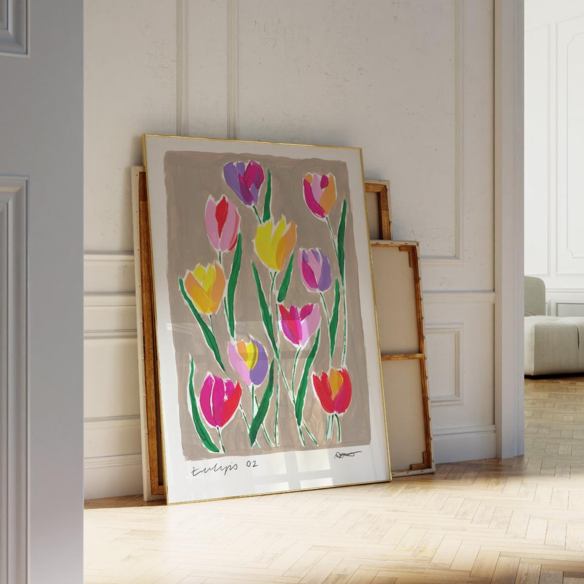 Neutrals Tulips Hand Painted Art Print - A3 | Natalie Cass Art – image 2