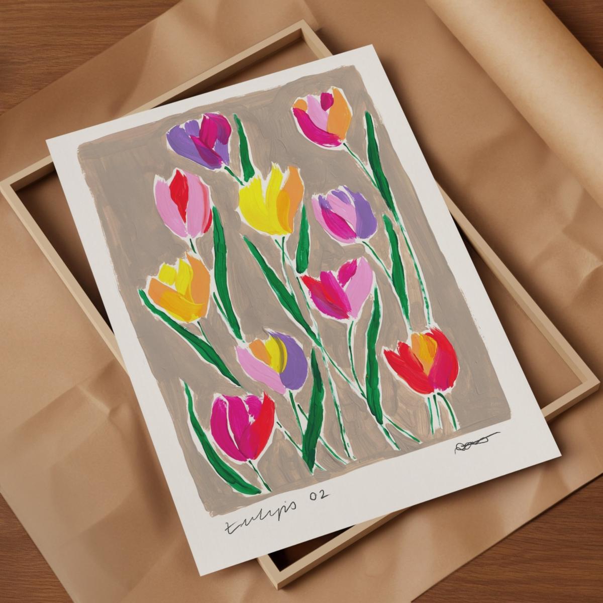 Neutrals Tulips Hand Painted Art Print - A3 | Natalie Cass Art – image 3