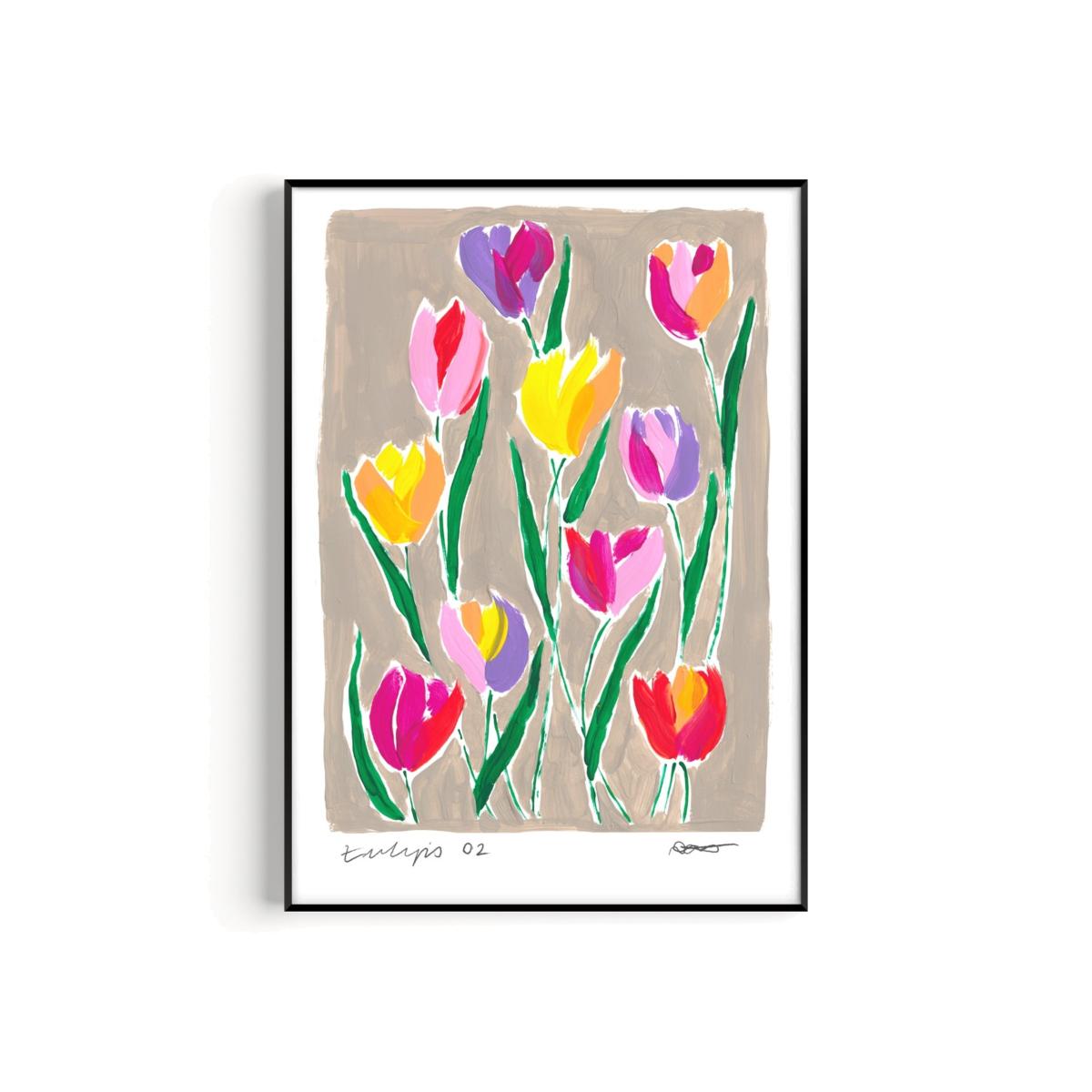 Neutrals Tulips Hand Painted Art Print - A3 | Natalie Cass Art – image 1