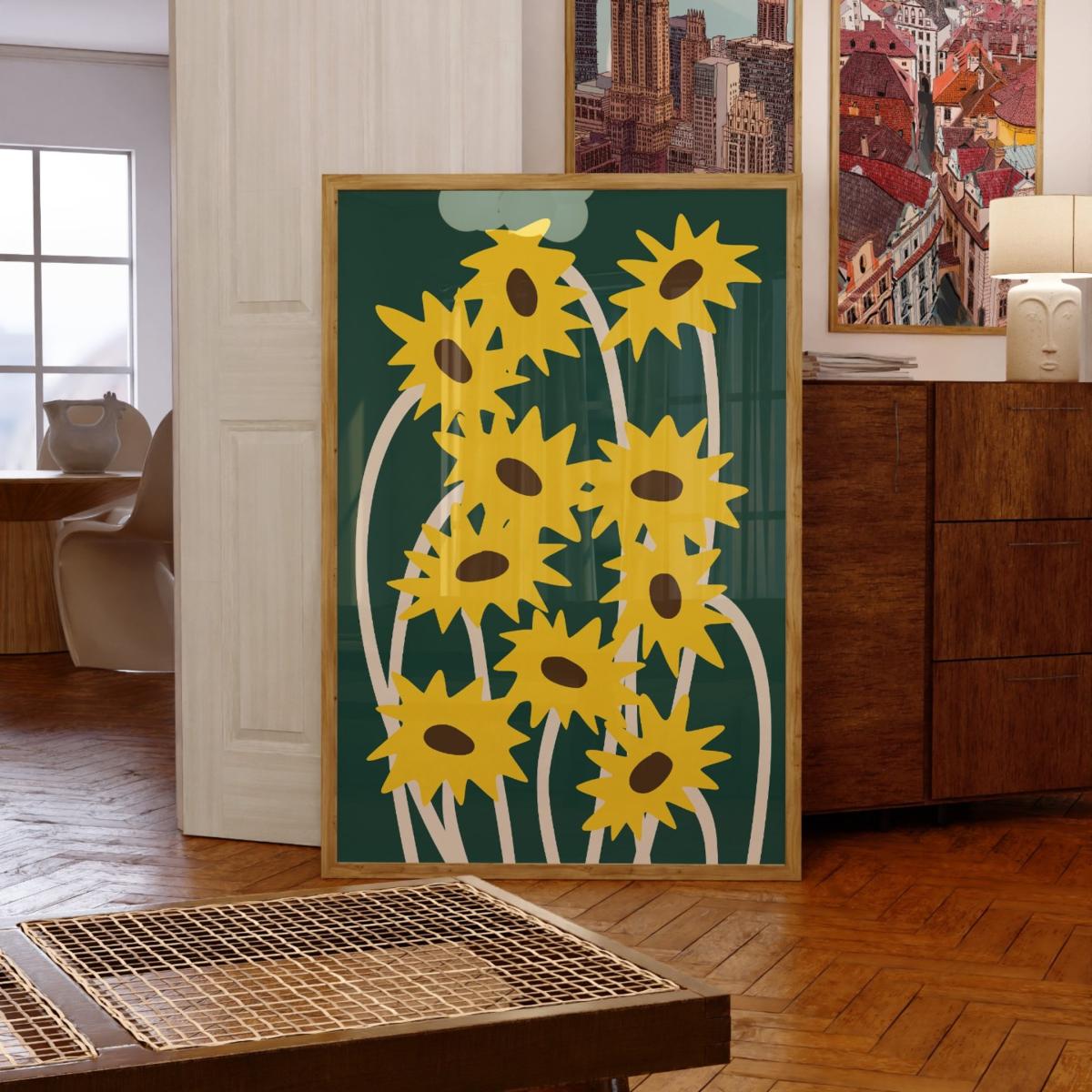Sunflowers Green Art Print - A3 Natalie Cass Art – image 2