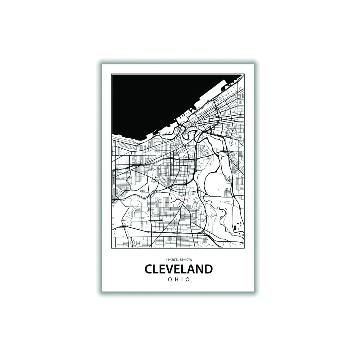 Black Map Of Cleveland Ohio A2 420 X 594Mm Stanley Print House – image 1