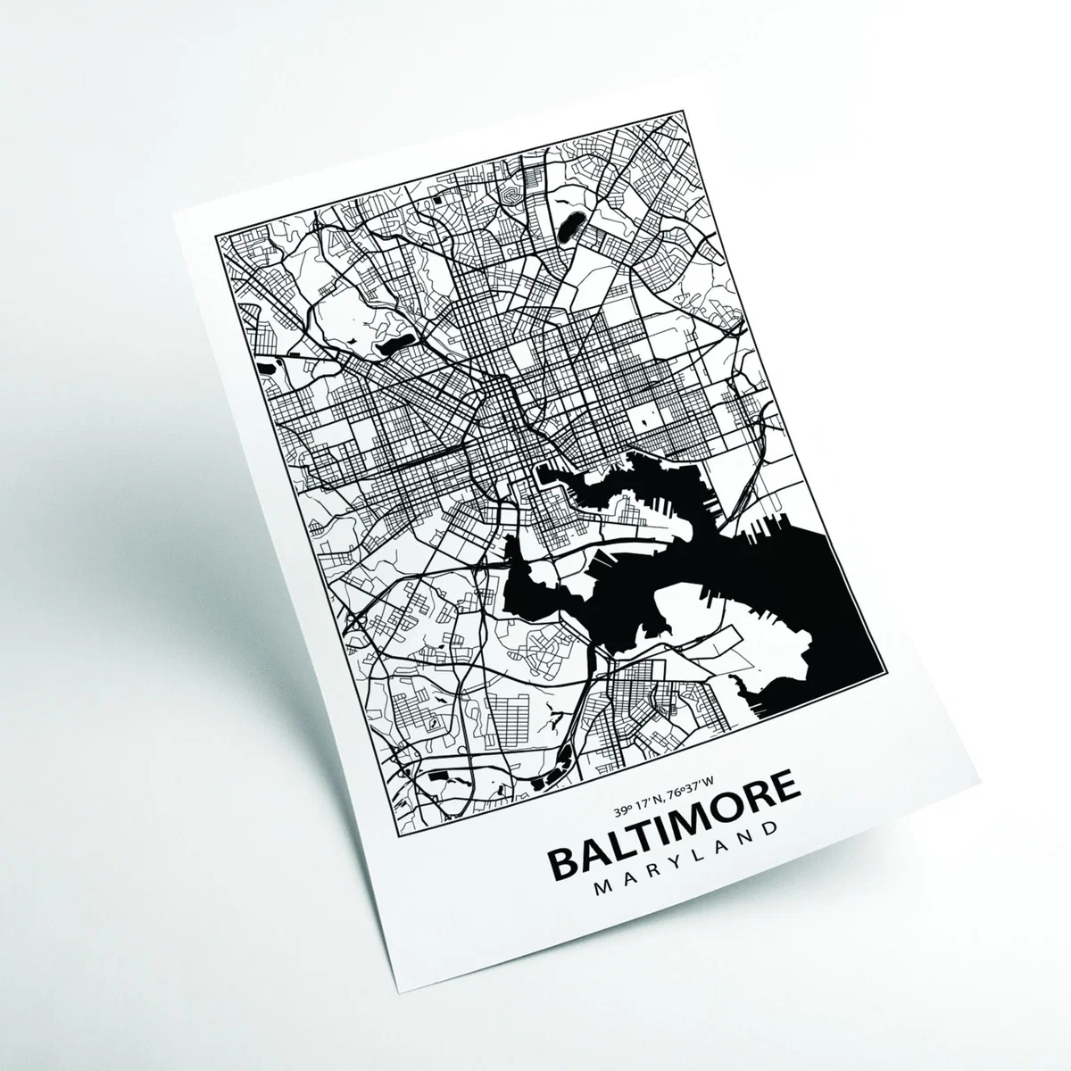 Black Map Of Baltimore Maryland A3 297 X 420Mm Stanley Print House – image 2