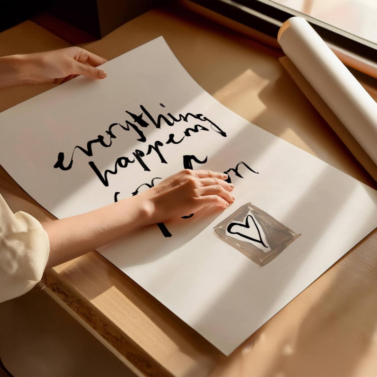 Black / White Everything Happens For A Reason Hand Painted Art Print - A3 | Natalie Cass Art – image 3