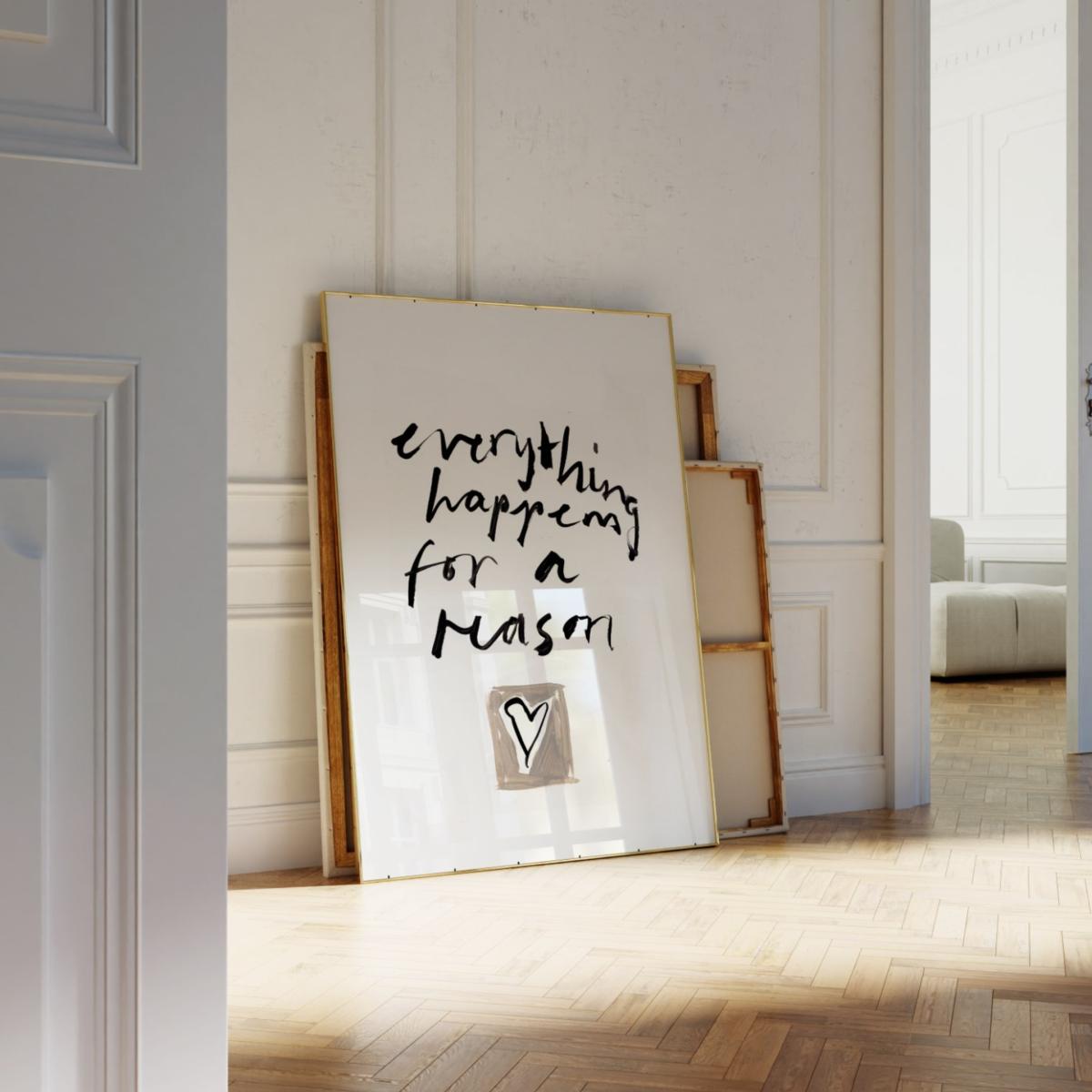 Black / White Everything Happens For A Reason Hand Painted Art Print - A3 | Natalie Cass Art – image 4