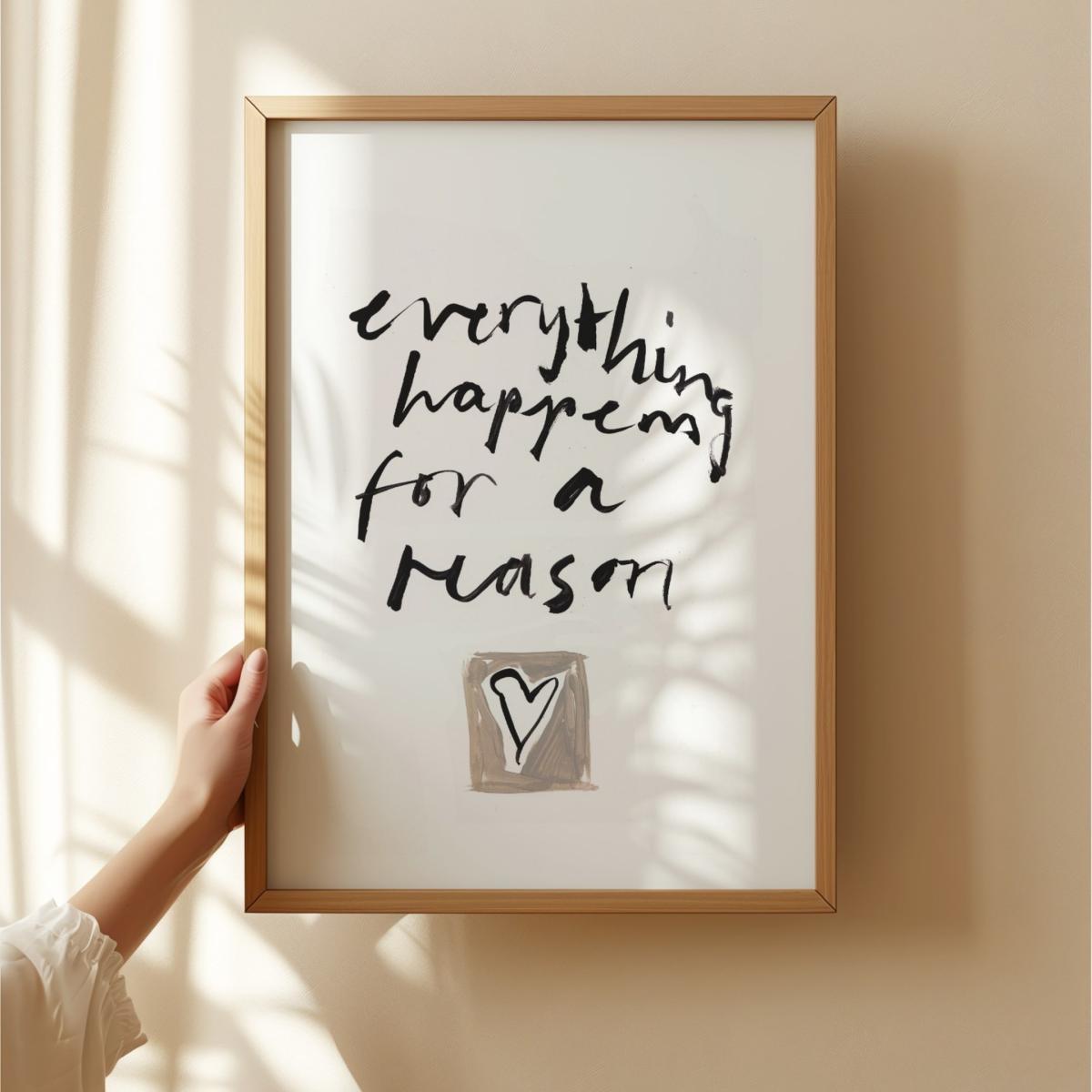 Black / White Everything Happens For A Reason Hand Painted Art Print - A3 | Natalie Cass Art – image 6