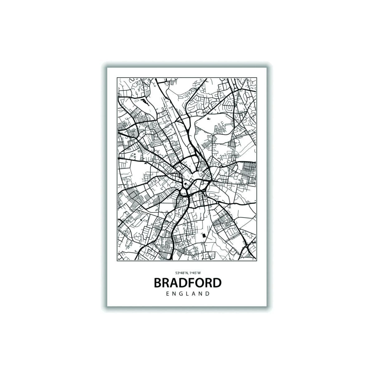 Black Map Of Bradfod A4 210 X 297Mm Stanley Print House – image 1