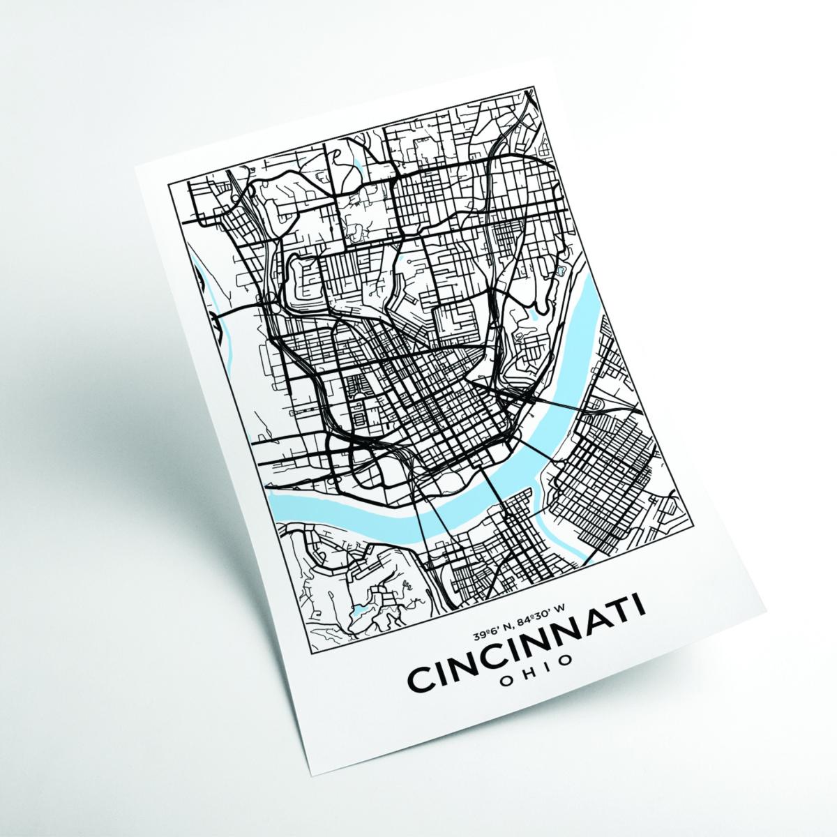 Blue Map Of Cincinnati Ohio A2 420 X 594Mm Stanley Print House – image 2