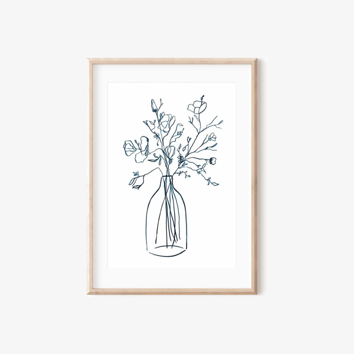 Blue / White Wild Flower Indigo Ink Drawing Print A3 297 X 420Mm Emily M Art & Design – image 1