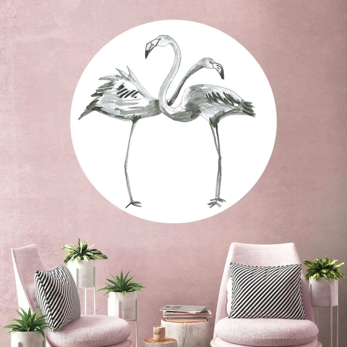 Grey Circle Wall Sticker Black & White Flamingos Catchii – image 2