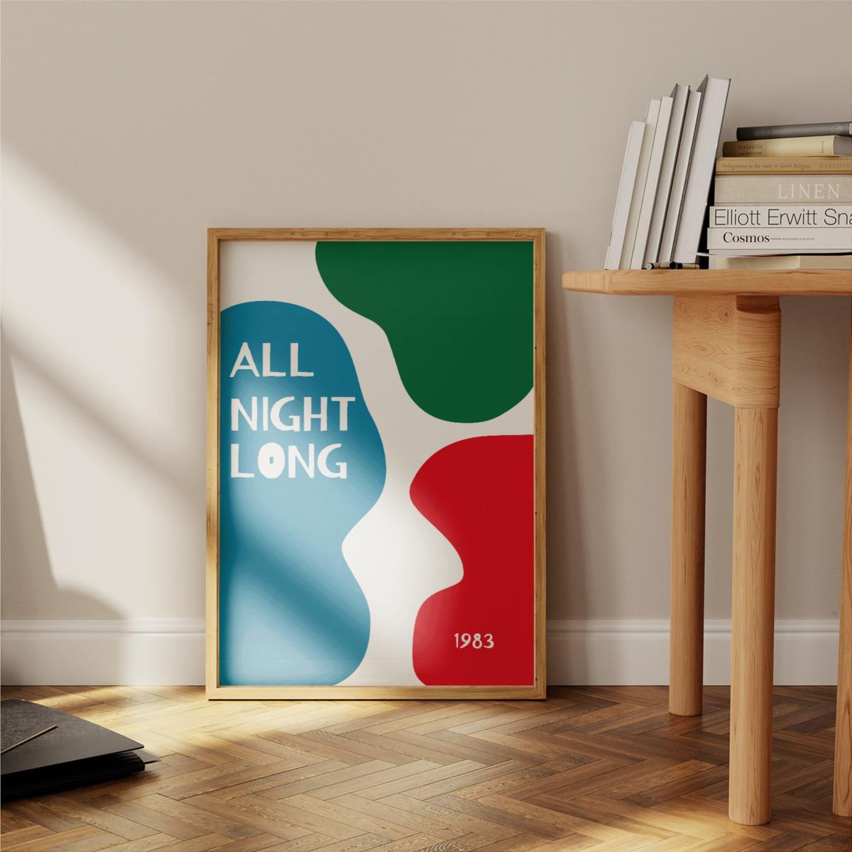 All Night Long Retro Abstract Slogan Music Giclée Art Print A3 | A3 | 297 X 420Mm | Fanclub – image 2