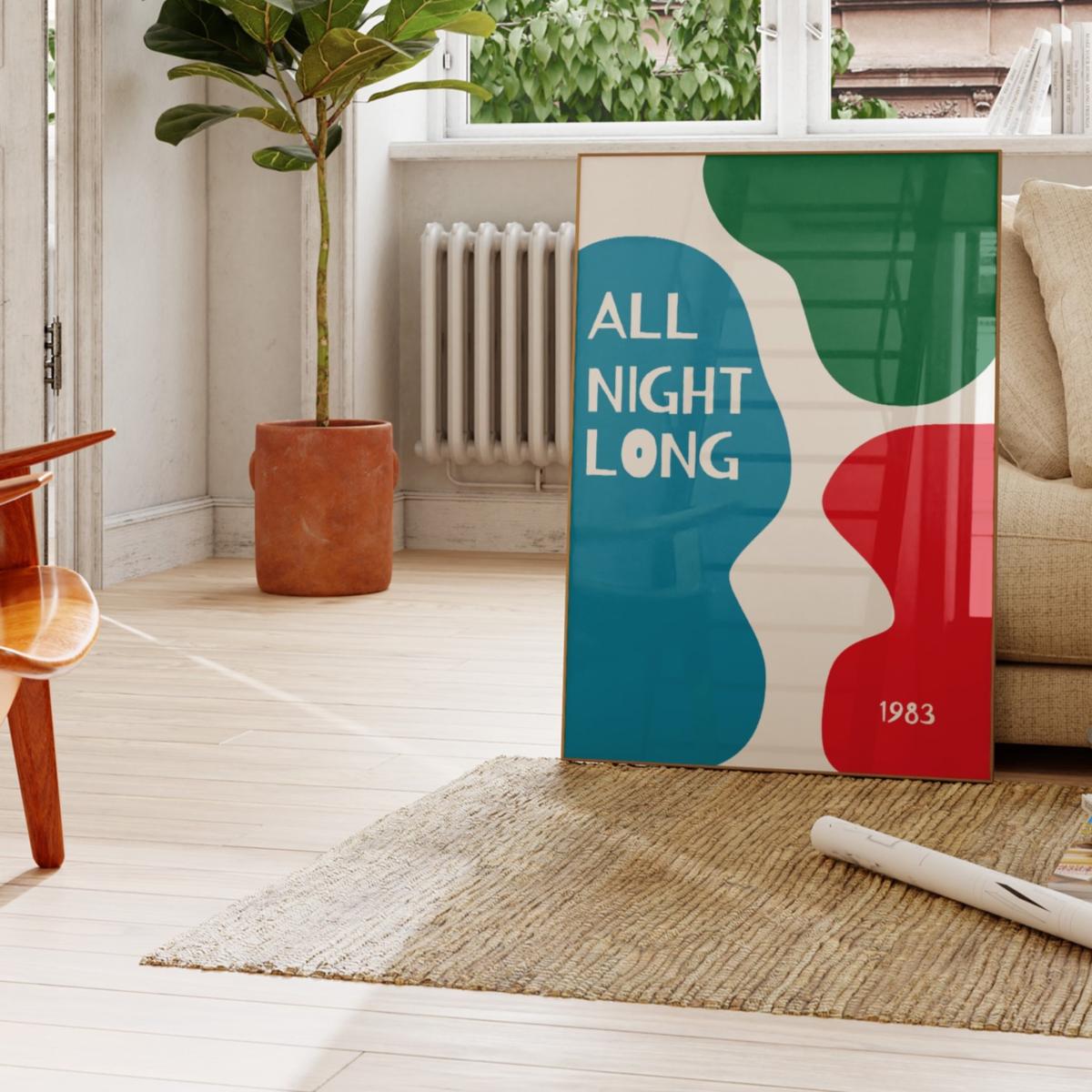 All Night Long Retro Abstract Slogan Music Giclée Art Print A3 | A3 | 297 X 420Mm | Fanclub – image 3